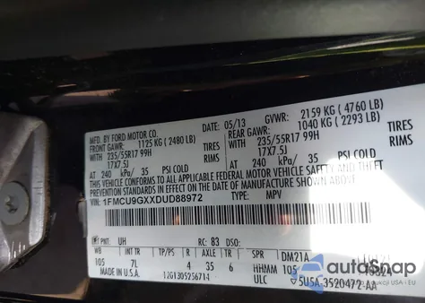 2013 Ford Escape Se from USA, damaged, VIN 1FMCU9GXXDUD88972